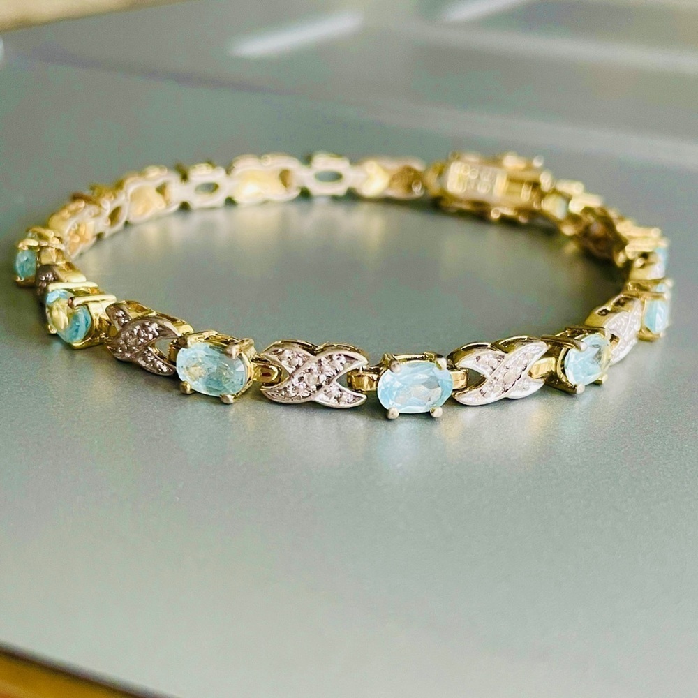 Topaz & Diamond Crossover X Link Gold Vermeil Sterling Silver Tennis Bra…
